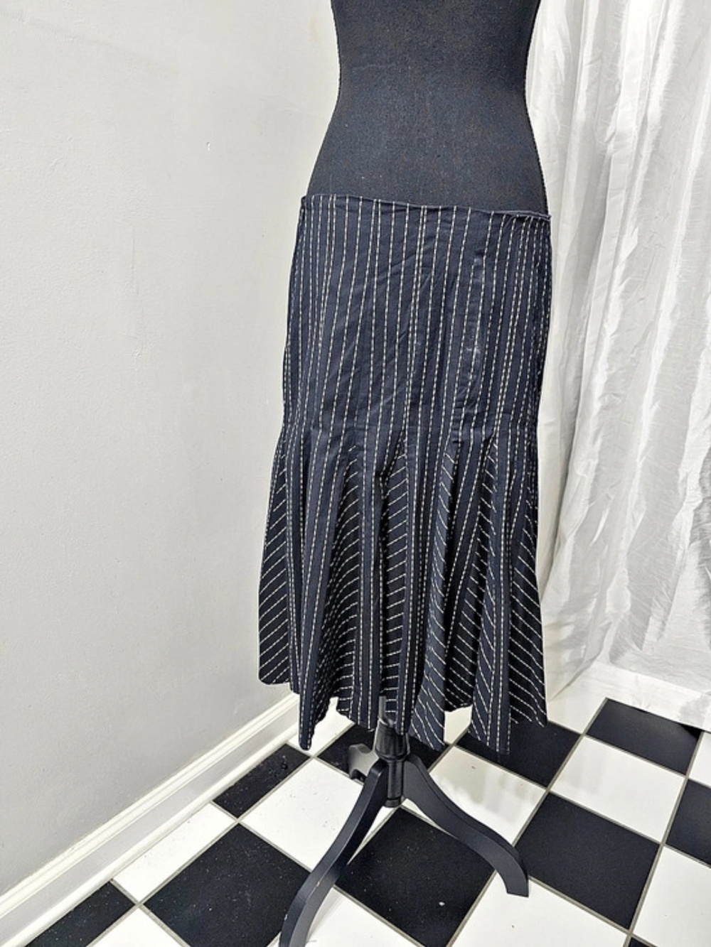 Striped Midi Skirt in Black & White